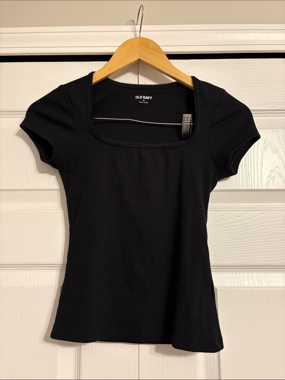 Old Navy Black Square Neck Short Sleeve Ribbed Tee